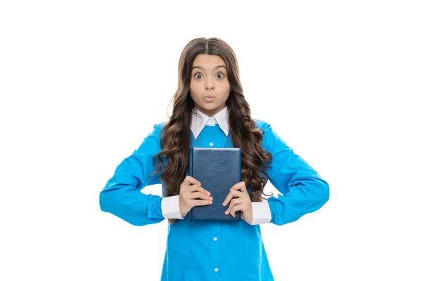 Enfant Ludique Tenir Livre Scolaire Isolé Sur Blanc Bibliophile — Photo