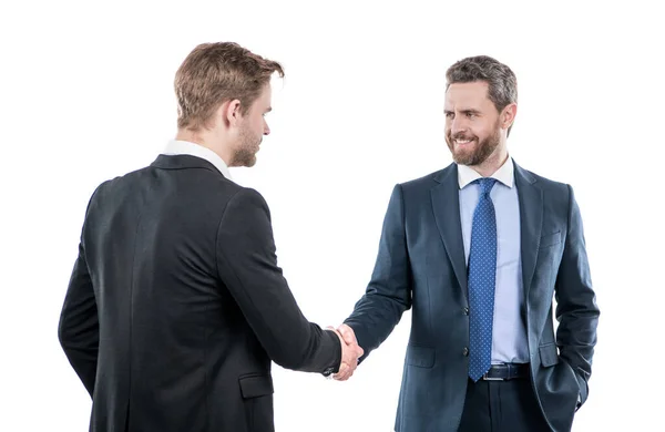 Twee Zakenmannen Collega Schudden Handen Succesvolle Zakelijke Deal Samenwerking — Stockfoto