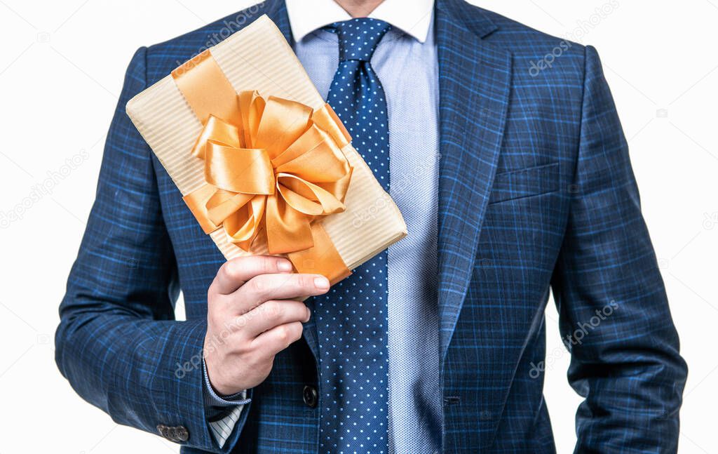 this is for you. occasion greeting. businessman showing gift box. corporate present. womens day. successful ceo holding giftbox. cropped man prepare for romance date. man with business reward.