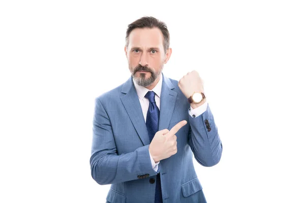 Boss Showing Wristwatch You Late Deadline Time Management Male Fashion — Stock Photo, Image