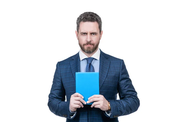 Agenda Businessman Hold Notebook Successful Ceo Notepad Handsome Man Planning — Stock Photo, Image