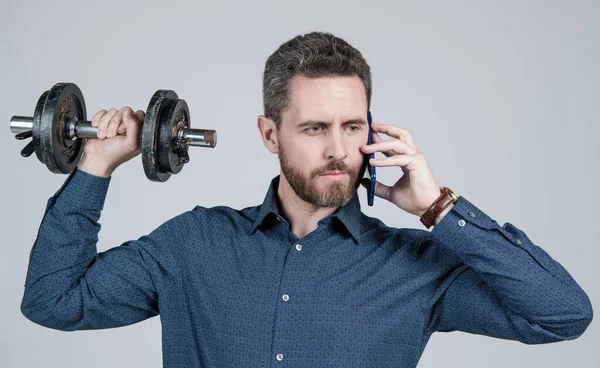 Comunicación Hombre Negocios Guapo Con Mancuerna Hablar Por Teléfono Deporte — Foto de Stock