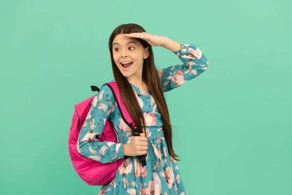 Happy Child Carry Backpack Going School Looking Far Away Education — Stock Photo, Image