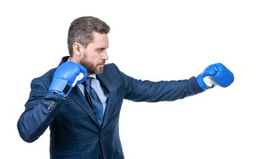 Başarılı güçlü CEO boksörü. Acımasız mücadele ve başarı. Kendine güvenen adam şirket savaşına hazır. İşletme nakavtı. Patron güç ve otorite göster. Boks eldivenli iş adamı. Yumruk.