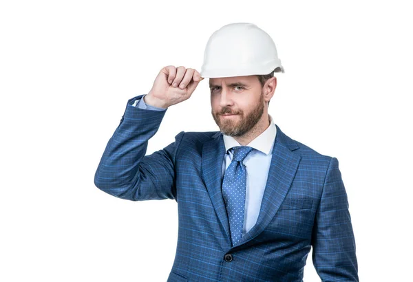 Confident businessman in suit isolated on white. safety business. successful man — Stock Photo, Image