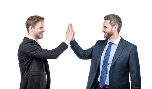 Dois Homens Empresários Dando Cinco Após Negócio Bem Sucedido Acordo — Fotografia de Stock