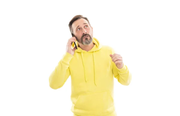 Hij Heeft Een Probleem Antwoord Oproep Telefoongesprek Bedachtzame Volwassen Man — Stockfoto