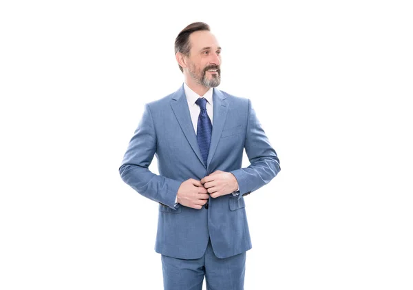 Ευτυχισμένος ώριμος επιχειρηματίας σε επιχειρηματικό κοστούμι απομονωμένο σε λευκό, επιχείρηση — Φωτογραφία Αρχείου