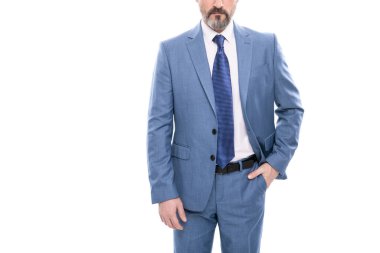 cropped entrepreneur isolated on white. formal fashion. professional bearded ceo.