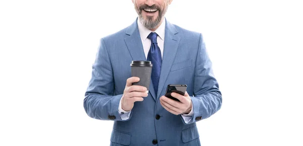 Modern iletişim. Blogcu akıllı telefon kullanıyor. CEO internetten kahve molası veriyor.. — Stok fotoğraf