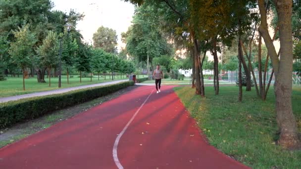 Treinamento cara saudável correndo no parque, esporte — Vídeo de Stock