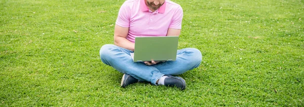 writing online. businessman using laptop for blogging. social network and weblog.
