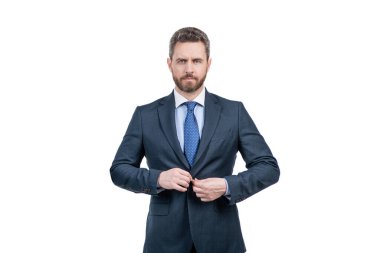 Şık giyinmiş. İş adamı ceketi. Takım elbiseli adam. Formalite konusunda profesyonel çalışan.