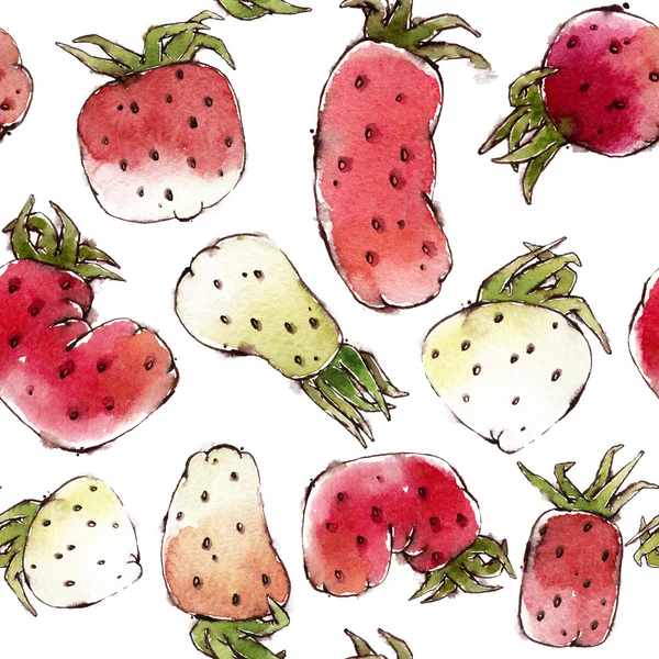 无缝模式与水彩的草莓 — 图库照片