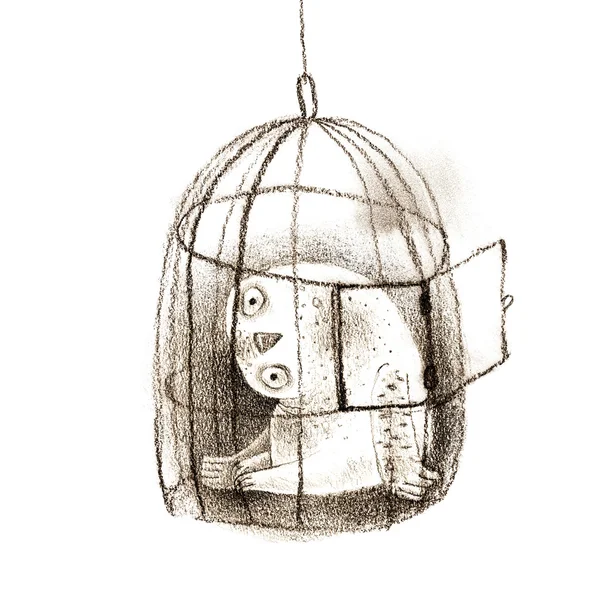 鳥かごに座って熟考シロフクロウ — ストック写真