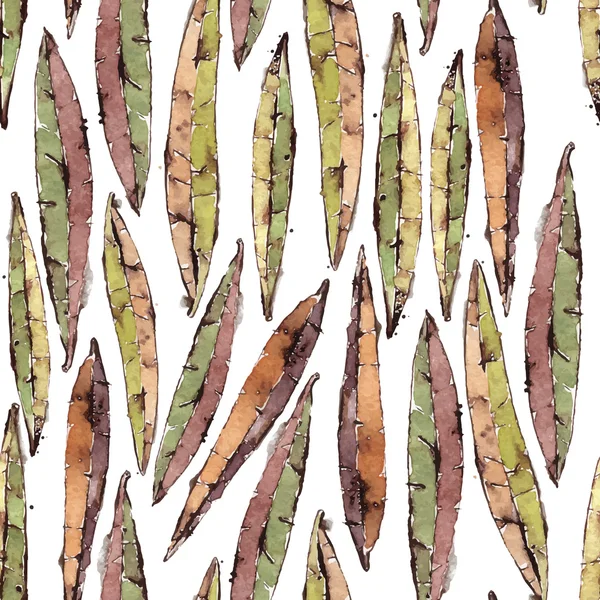 矢量与水彩柳树叶无缝模式 — 图库矢量图片