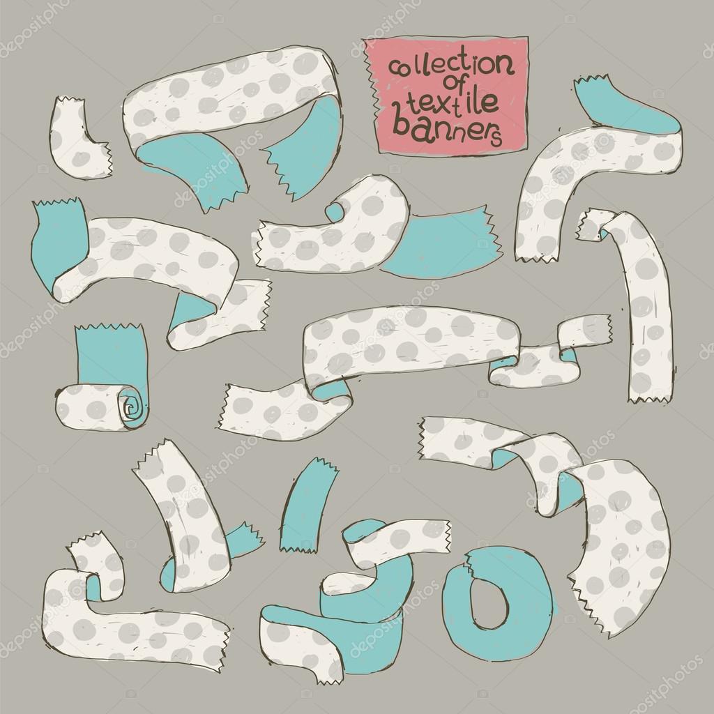 Textile Ribbons Set in Sketch Style Gray