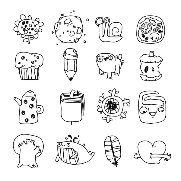 Conjunto de iconos vectoriales de objetos de dibujos animados y personajes — Archivo Imágenes Vectoriales