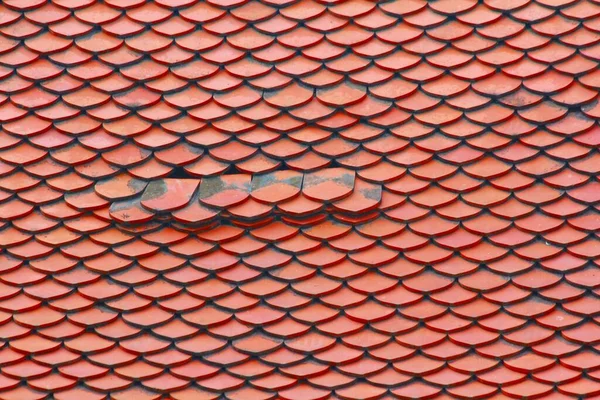 Old roof with red tiles in a Thai temple