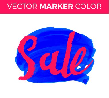 Vektör el yazısı hat yazıt mavi grunge sulu boya leke arka plan - Satılık. Beyaz arka plan üzerinde izole. Satış harflerle işaret.