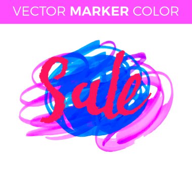 Vektör el yazısı hat yazıt mavi grunge sulu boya leke arka plan - Satılık. Beyaz arka plan üzerinde izole. Satış harflerle işaret.