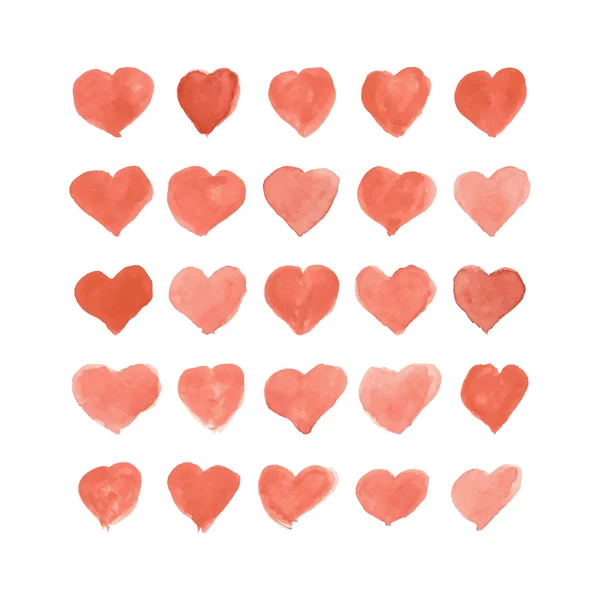 Набор векторных акварельных сердец. Ручное рисование различных сердец на белом фоне. Шаблон свадьбы или Валентина . — стоковый вектор