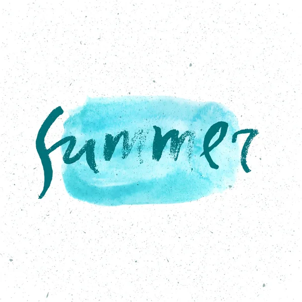 Affiche de design typographique moderne et élégant. Texte lettré à la main "Summer" sur fond de coup de pinceau bleu fluo . — Image vectorielle