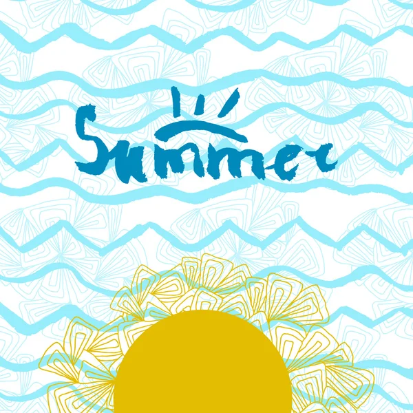 Modern and stylish typographic design poster. Hand lettered text "Summer" on a background of neon blue brush stroke. — Stock Vector