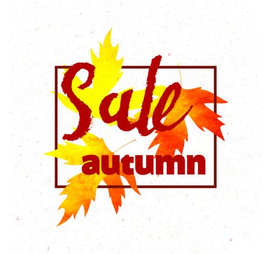 Sonbahar Satılık tasarım yazı. Sonbahar yaprak. Etiket, banner şablon.
