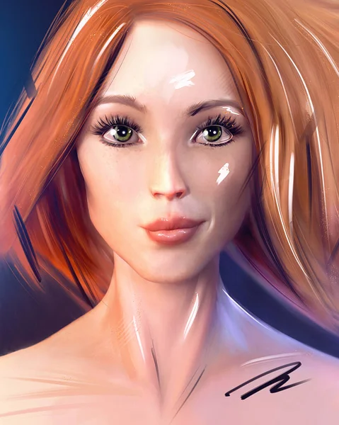 Gyönyörű vörös hajú lány illusztráció portré divat — Stock Fotó