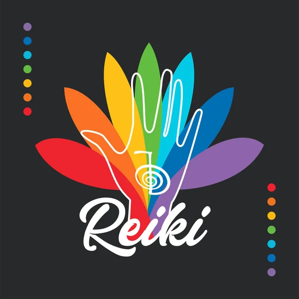 治疗Reiki energi 。标志类型。灵气的象征灵修修行。疗愈手上脉轮的颜色。B.病媒. — 图库矢量图片#