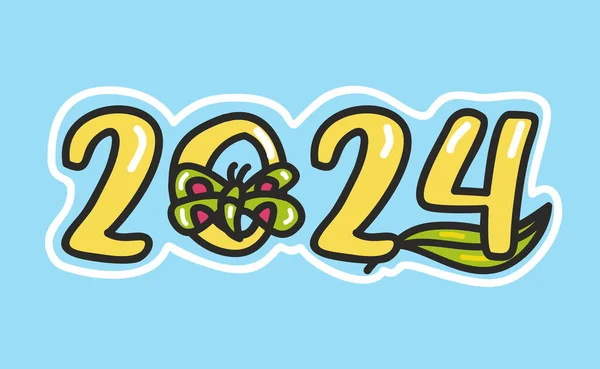 2024 Felice anno nuovo logo design del testo. Modello di progettazione numerica 2024. Brochure design template, card, banner. — Vettoriale Stock