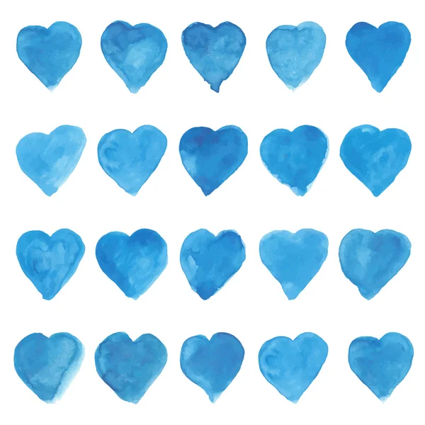 Conjunto de azul acuarela amor corazones dulces para el vector de saludo — Archivo Imágenes Vectoriales