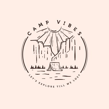 Açık hava kampı logo taşıyıcı illüstrasyon tasarımı. Canyon Illustration Design 'da yaz kampı. Kamp Resimleri Vektör Tasarımı.