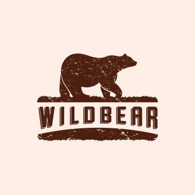 Ayı, Boz Ayı, Esmer Ayı Vintage Siluet Logo Vektör Çizim Tasarımı. El yapımı Vahşi Yaşam Logo Rozet Şablonu Tasarımı. Eski Klasik Macera Logosu Konsepti.