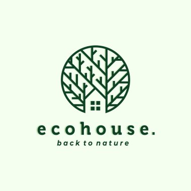 Doğa Evi Logo Vektör İllüstrasyon Tasarımı. Eko ev, yeşil ev ya da ağaç ev logosu tasarımı ilham verici. Basit Modern Yaratıcı Ev Logosu Tasarımı. Yaratıcı Emlak Logosu Konsepti