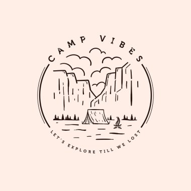 Açık hava kampı logo taşıyıcı illüstrasyon tasarımı. Canyon Illustration Design 'da yaz kampı. Kamp Resimleri Vektör Tasarımı.