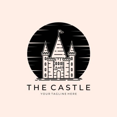Castle Line Sanat Vektörü İllüstrasyon Logosu Tasarımı, Castle Monoline Şablonu Tasarımı