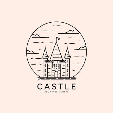 Castle Line Sanat Vektörü İllüstrasyon Logosu Tasarımı, Castle Monoline Şablonu Tasarımı