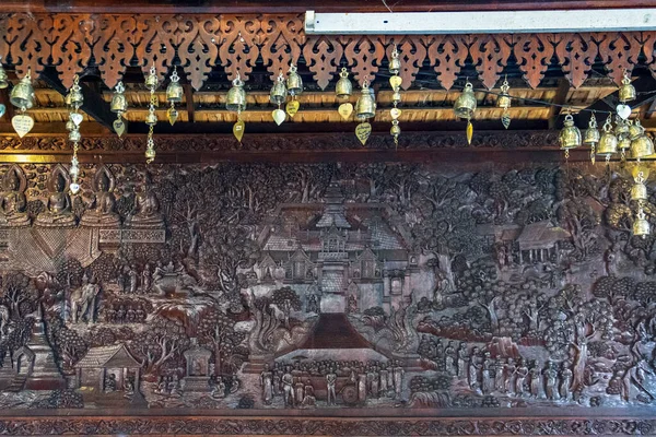 Buddha Metal Copper Carving Bells Wall Wat Phra Doi Suthep — Stock Photo, Image