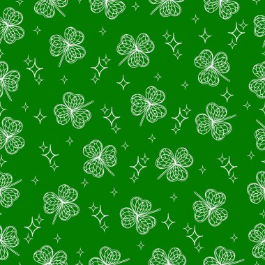 Yonca ve yonca desenli yeşil, pürüzsüz çiçek deseni. Aziz Patrick Günü için vektör illüstrasyonu.