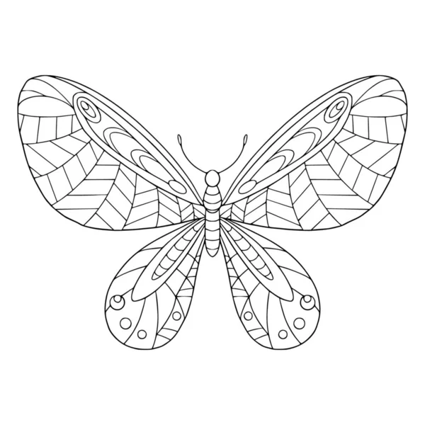 Piękny Motyl Zdobionymi Skrzydłami Kolorowanki Wektor Zarys Ilustracji Doodle Elementów — Wektor stockowy