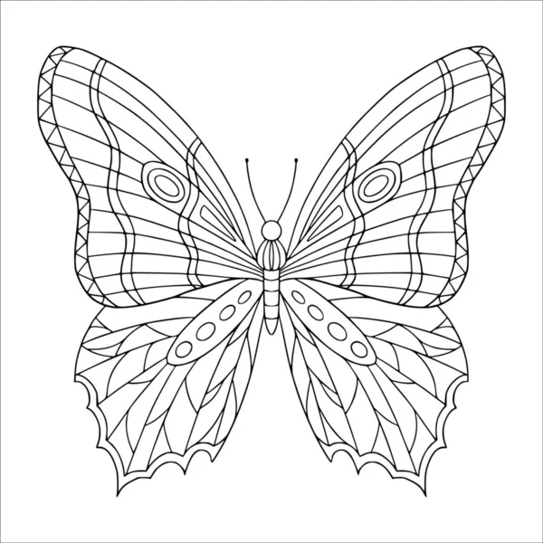 Beautiful Butterfly Decorated Wings Coloring Page Vector Outline Illustration Doodle — Stock Vector