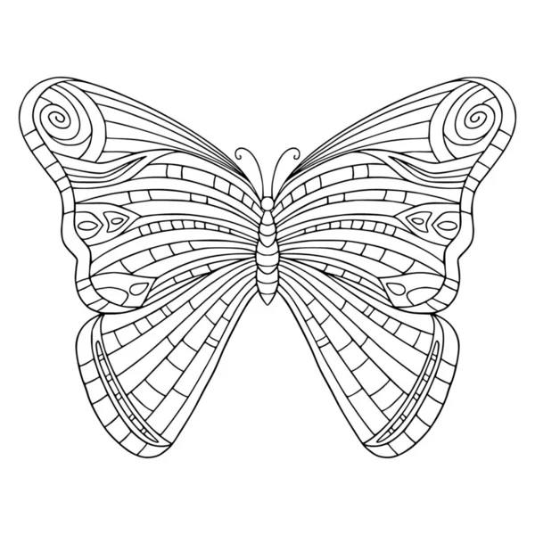 Beautiful Butterfly Decorated Wings Coloring Page Vector Outline Illustration Doodle — Stock Vector