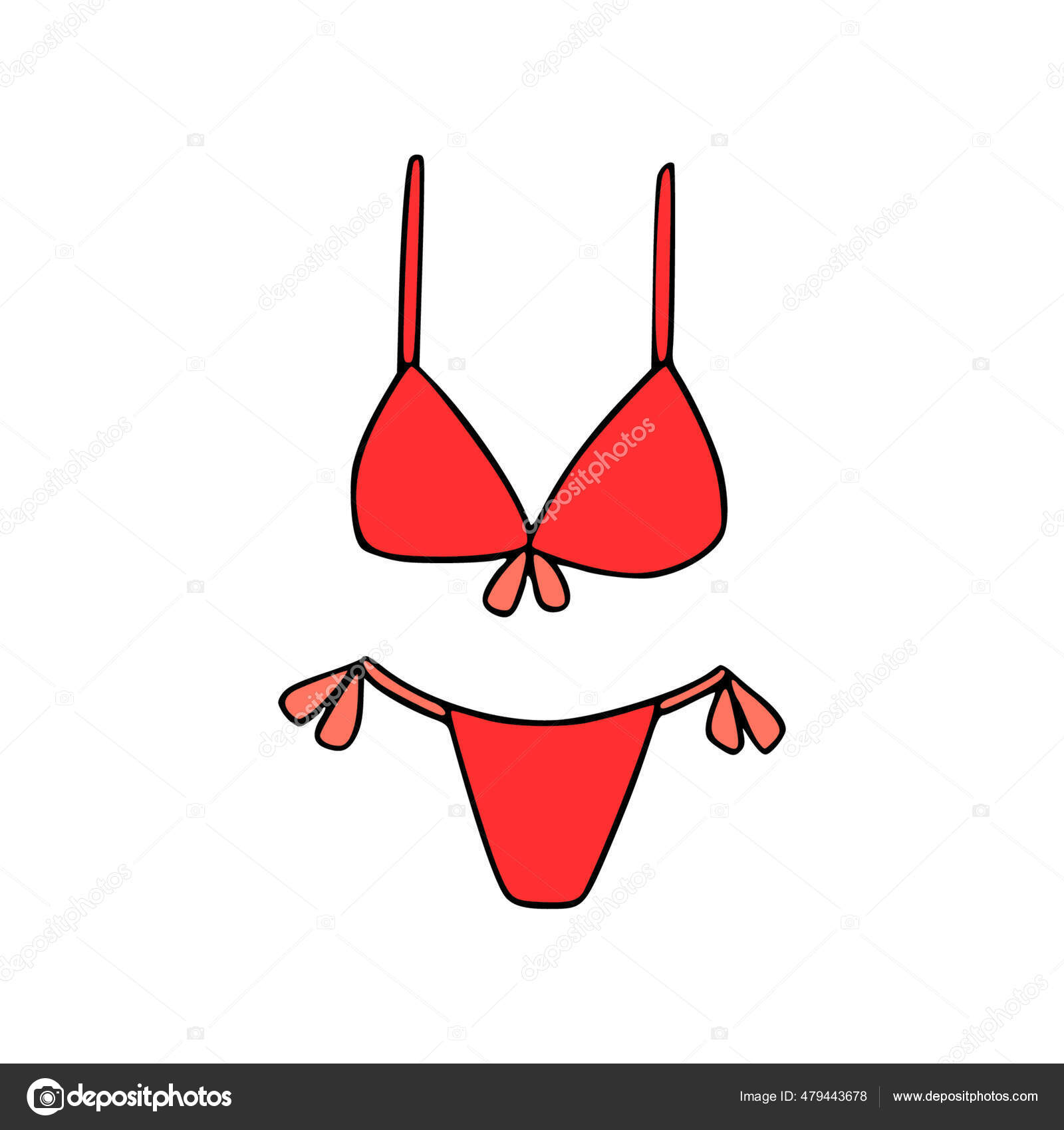 Red Bikini Cartoon Style Vector Summer Isolated Lingerie Hand Drawing