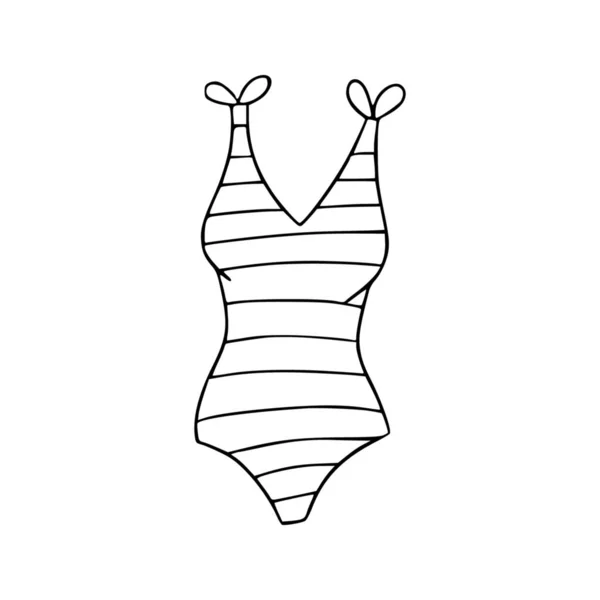 Doodle Paski Kobieta Pływanie Garnitur Wektor Izolowane Ilustracja Stylu Kreskówki — Wektor stockowy
