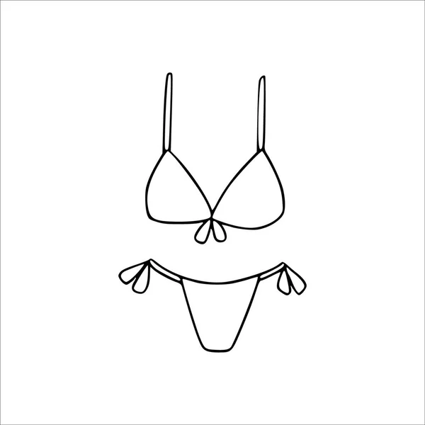 Bikini Donna Stile Doodle Vector Estate Isolato Lingerie Mano Disegno — Vettoriale Stock