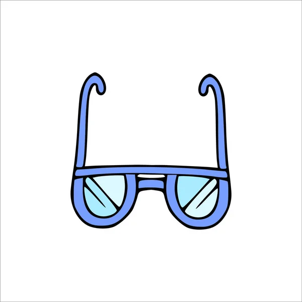Modré Brýle Kresleném Stylu Vtipné Sluneční Brýle Vektor Izolované Ruční — Stockový vektor
