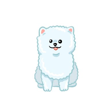 Beyaz üzerine izole edilmiş karikatür tarzı vektör pomeranian. Köpek cinsi renkli bir karakter..