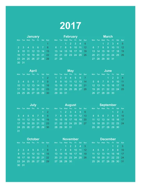 Calendario mensual 2017 — Vector de stock